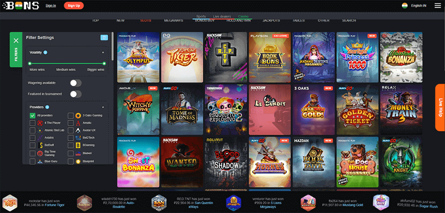 What games can I play at Bons Casino?
