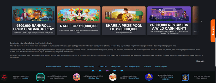 Promotions and bonuses at Bons Casino