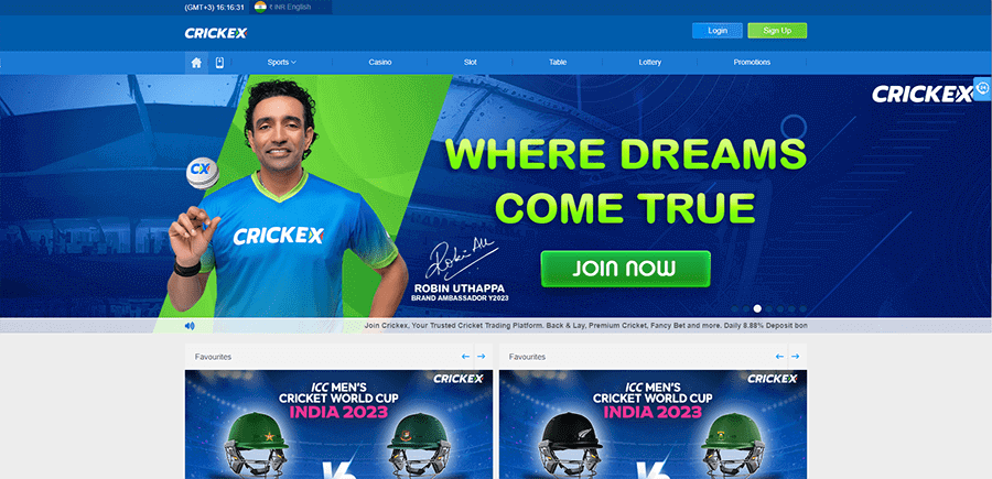 Home page of the official site Crickex Casino