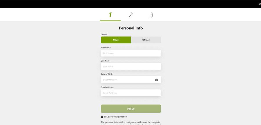 Registration form on the official website of Fun88 Casino