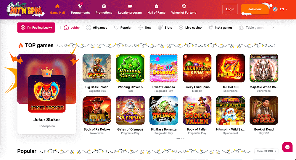 What games you can play after registering at Hit'N'Spin Casino