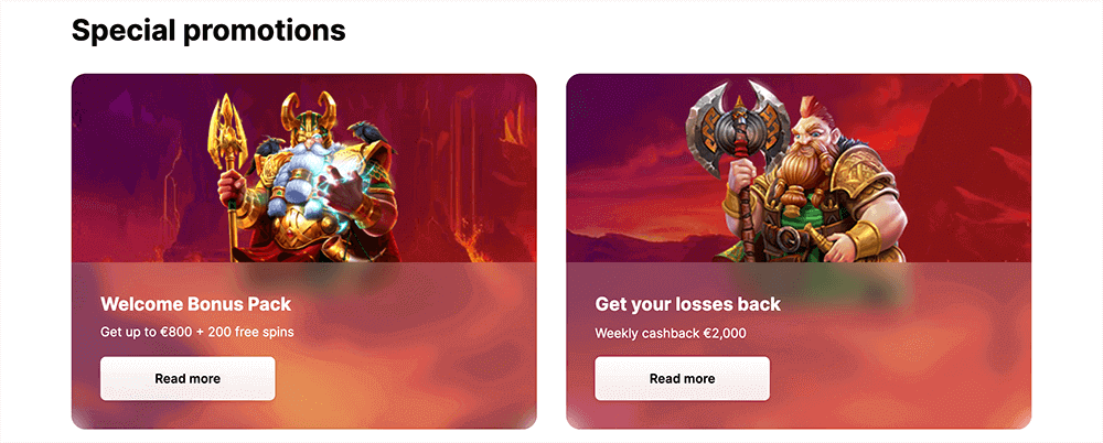 Promotions and bonuses for registered players at Hit'N'Spin Casino