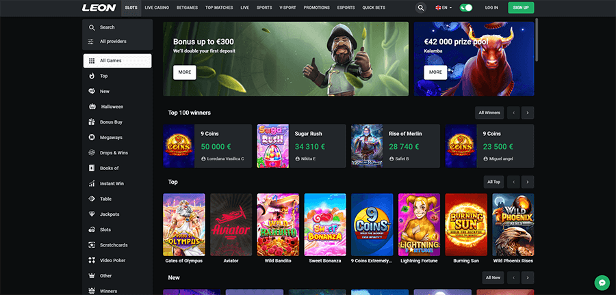 Home page of the official site Leon Casino