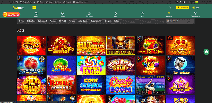Play gambling games on the Rajbet Casino website