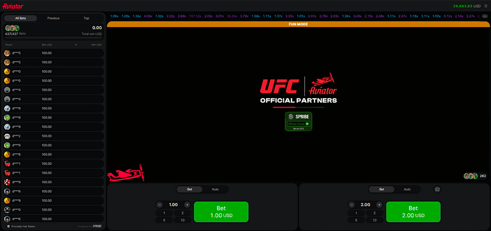 Aviator accepting bets screen