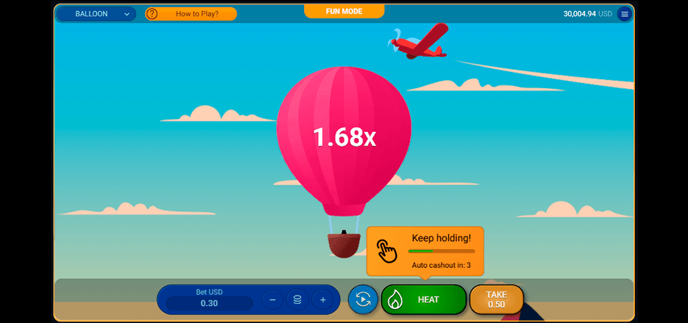 Balloon auto cashout screen