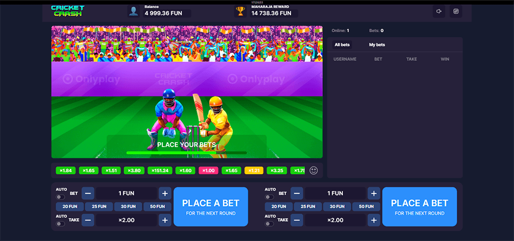 Cricket Crash placing the bet