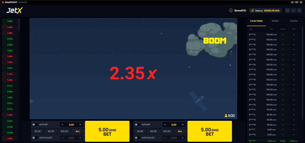 JetX crash screen