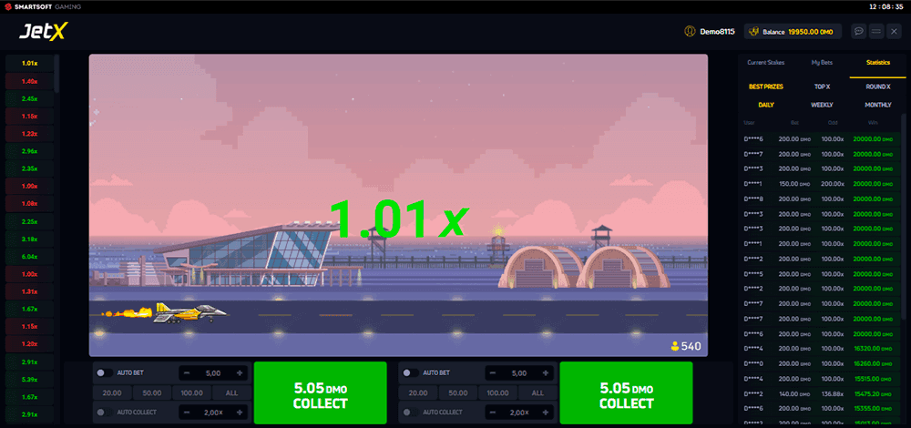 JetX gameplay with the accepted stake