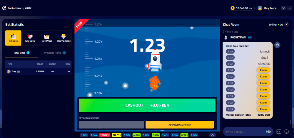 Rocket Man cashout screen