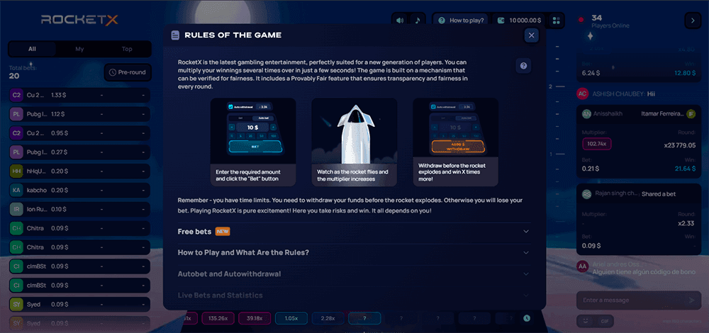 Rocket X rules screen