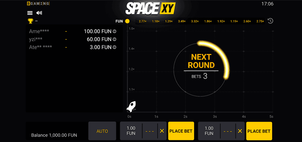 SpaceXY placing the bets screen